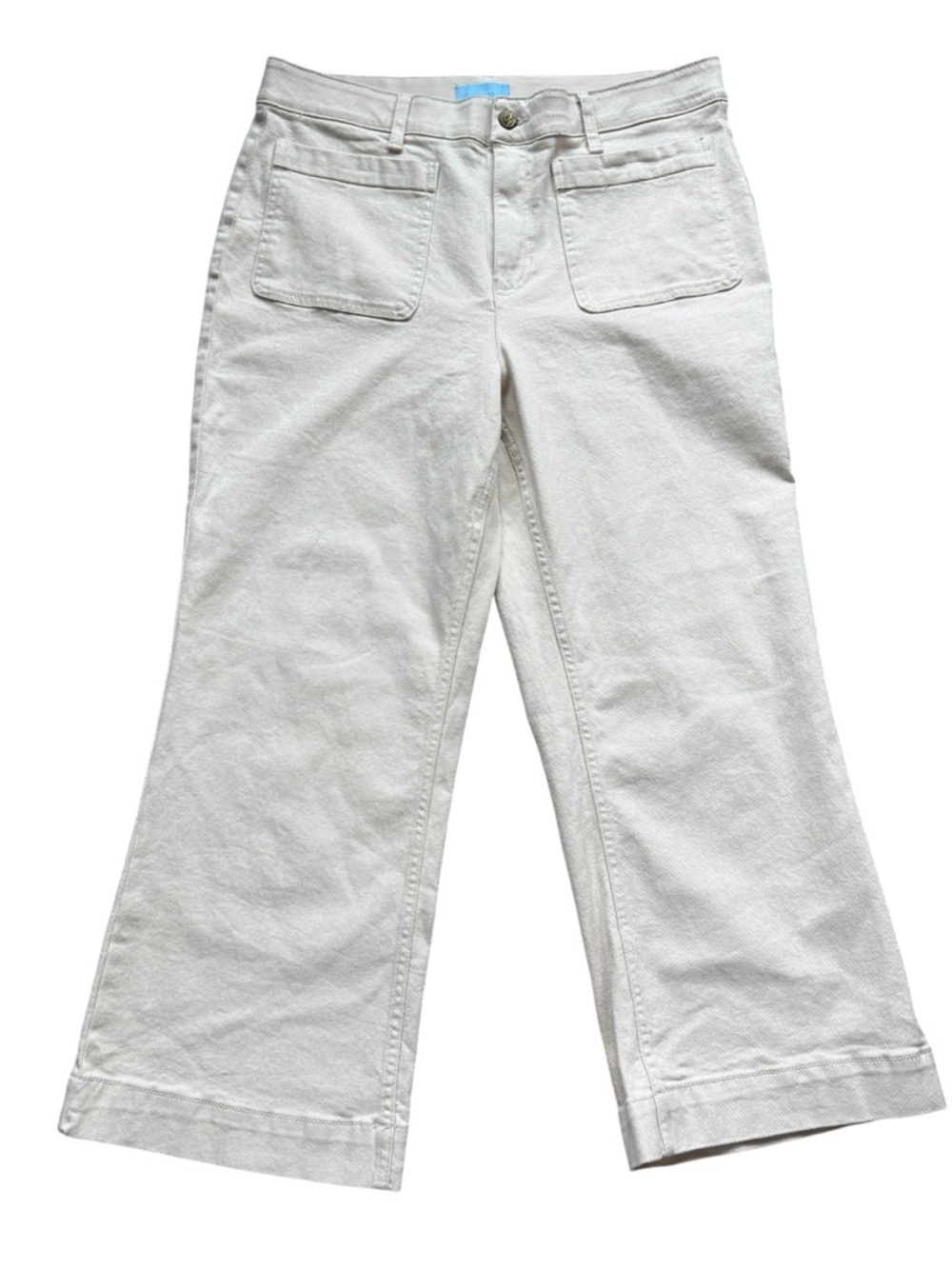 Draper James Cream Wide Leg Crop Pants High Rise Stretch Cotton Neutral Size 16